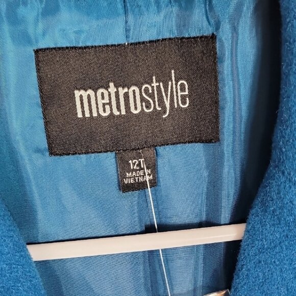 NWT MetroStyle Women Wool Trench Coat Size 12/M/L Teal Blue Button Up Pockets - Picture 6 of 14